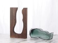 H24cm Artistic Wood Glass Vase Wooden Base Cylindrical Flower Vase Unique Home