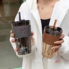 Tumbler Water Glass Cups with Straw and Lid Sealed Carry on for Coffee Thick Wall Insulated Glass Cup