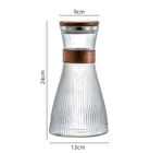 Ribbed Glass Carafe With Wooden Lid For Water Beverage Daily Use Silicone Ring
