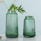 Golden Metal Top Green Fluted Glass Vase Decor Modern Style Flower Holder For Home Office