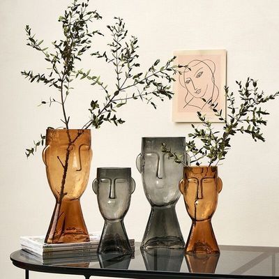 H31cm Amber Elegant Transparent Glass Vase Decor for Modern Homes Office and Living Spaces