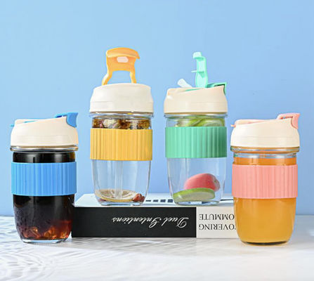 480ml Fashion Durable Glass Straw Tumblers with Silicone Sleeve Portable Bottles for Travel